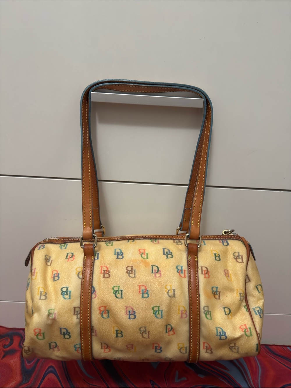 Vintage Y2K Dooney & Bourke Multi Color Monogram Barrel Satchel Bag - Picture 9 of 9